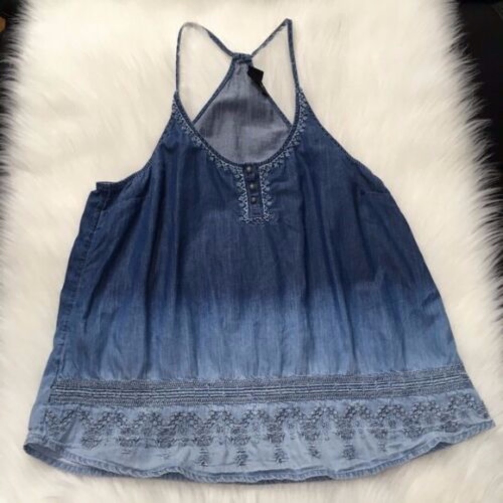 LUCKY BRAND DENIM OMBRÉ HALTER TANK TOP Small